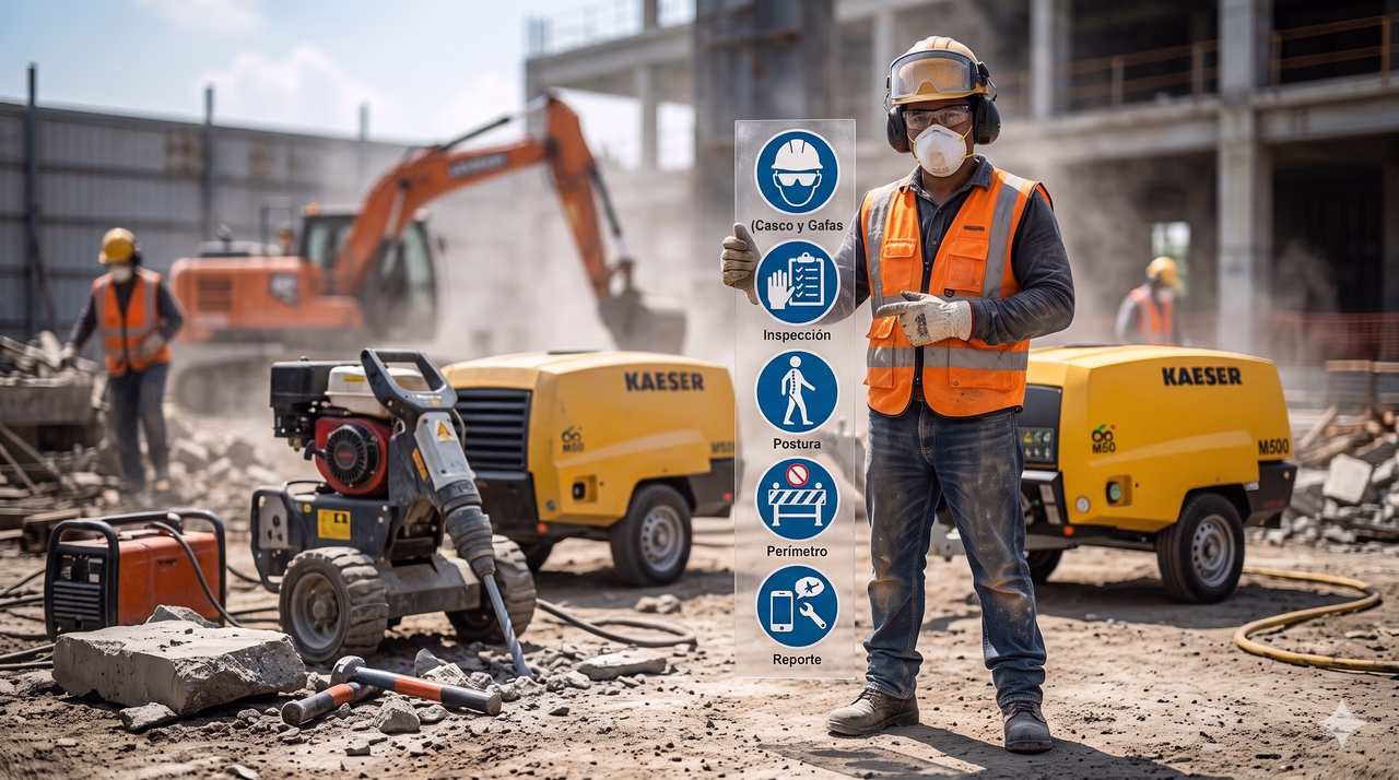 Trabajador usando protección completa durante demolición